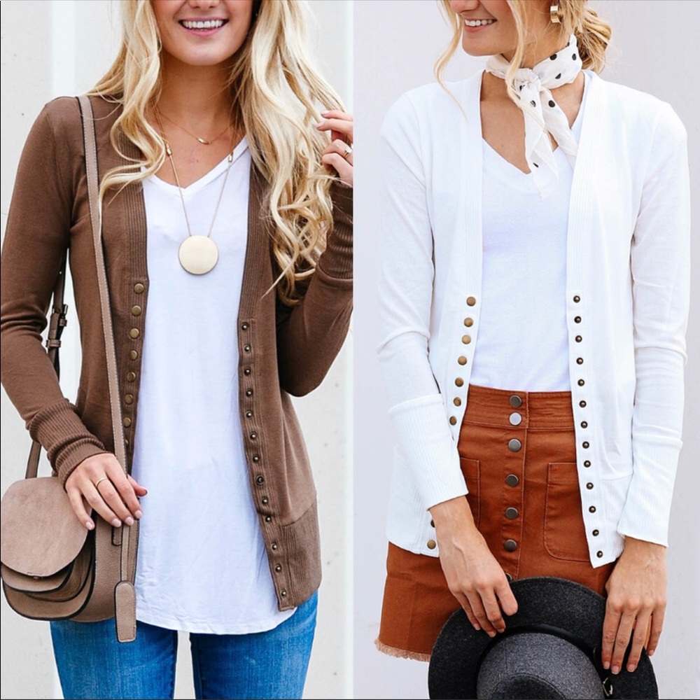 ESSENTIAL CHARCOAL SNAP BUTTON CARDIGAN - Picture 5 of 5